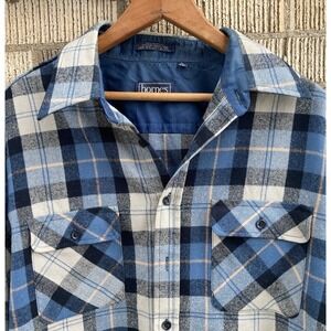 Shirt Jacket Mens Large Plaid 70s 80s Shacket Lumberjack Hunting VTG Western Blu